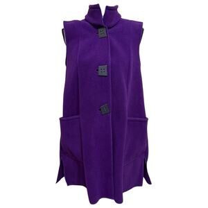 Janska Sleeveless Fleece Jacket Vest Size M Purple Buttons Pockets A-line NEW